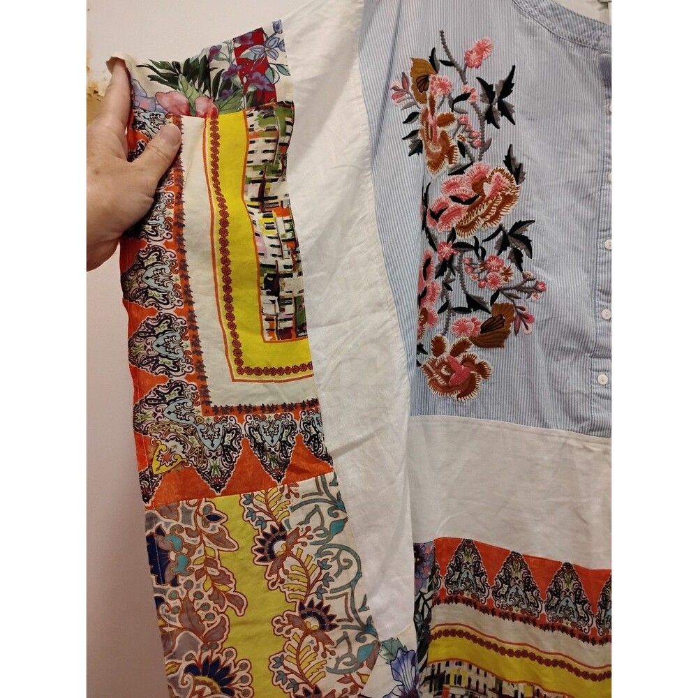 John Mark Women's Boho Top Size XL Linen Colorful Floral Embroidered Cottage - Picture 4 of 7